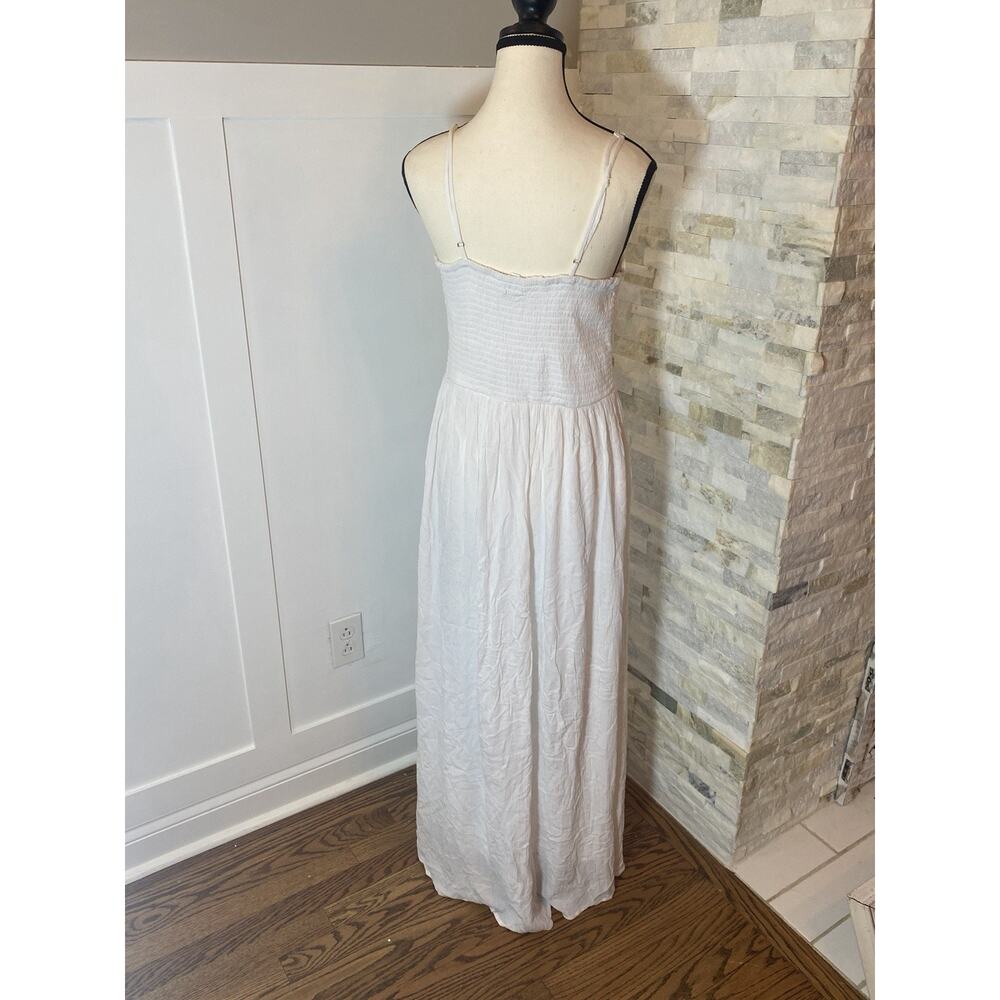 Japna Boho Maxi Dress Medium White Adjustable Straps Smocked Back Rayon Flowy - Picture 3 of 5